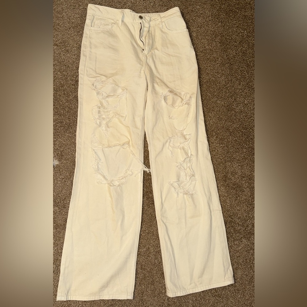 Wide Leg Cream Jeans